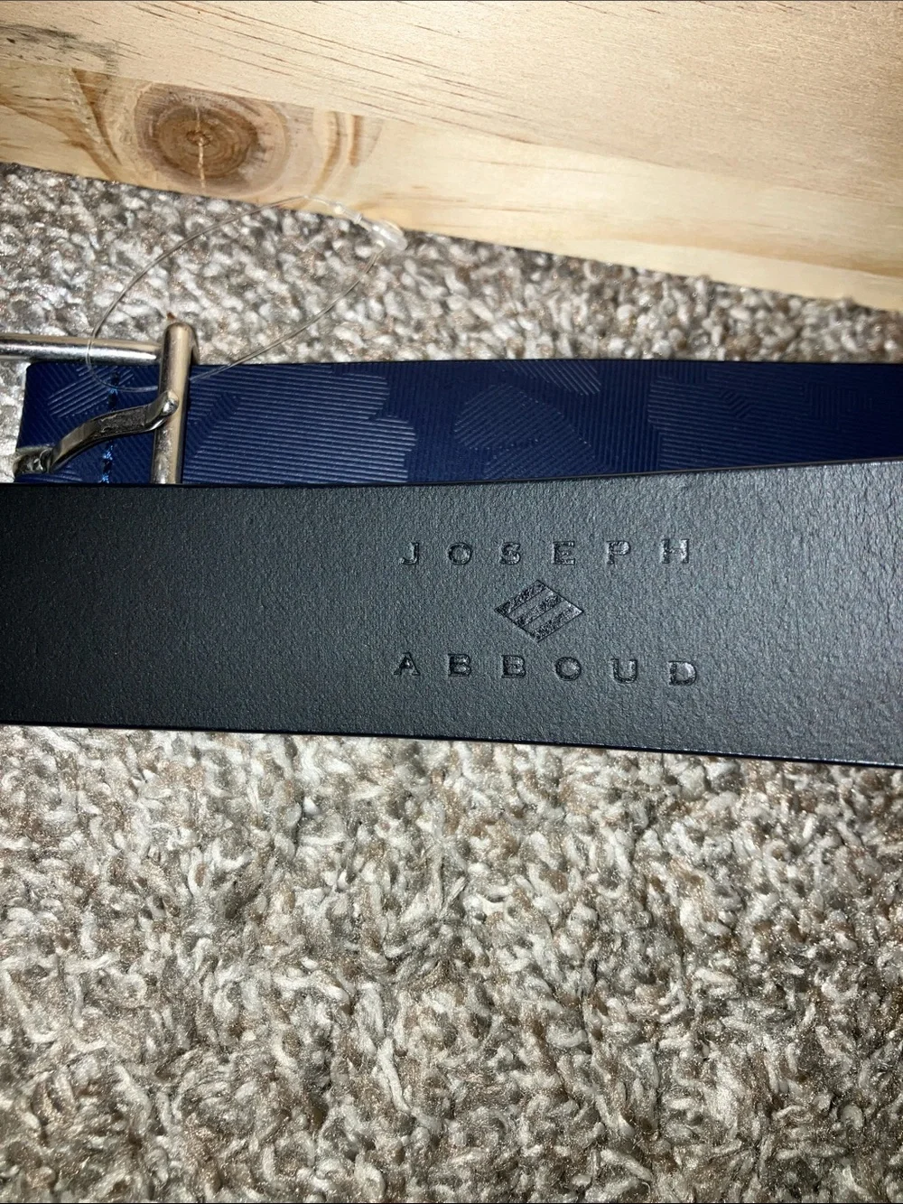 Joseph Abboud Navy Leather Belt with Cloud Print Silver-Tone Buckle 32” Waist